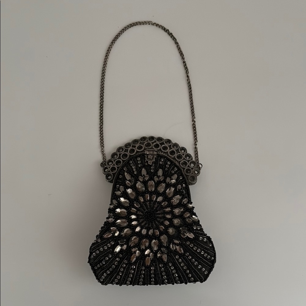 Elegant Black Beaded Evening Clutch Bag